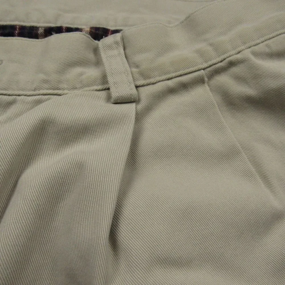 LL Bean Pants Men 36x27 Cream Beige Flannel Lined Pleated Natural‎ Fit Flawed